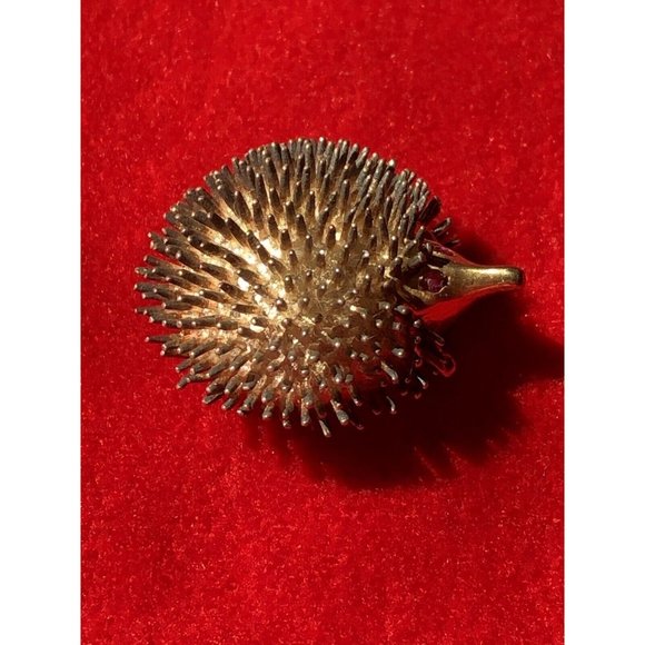 Vintage Hedgehog Brooch Pin Sterling Silver Faux Gold 1" x 1" Marked - Picture 4 of 11